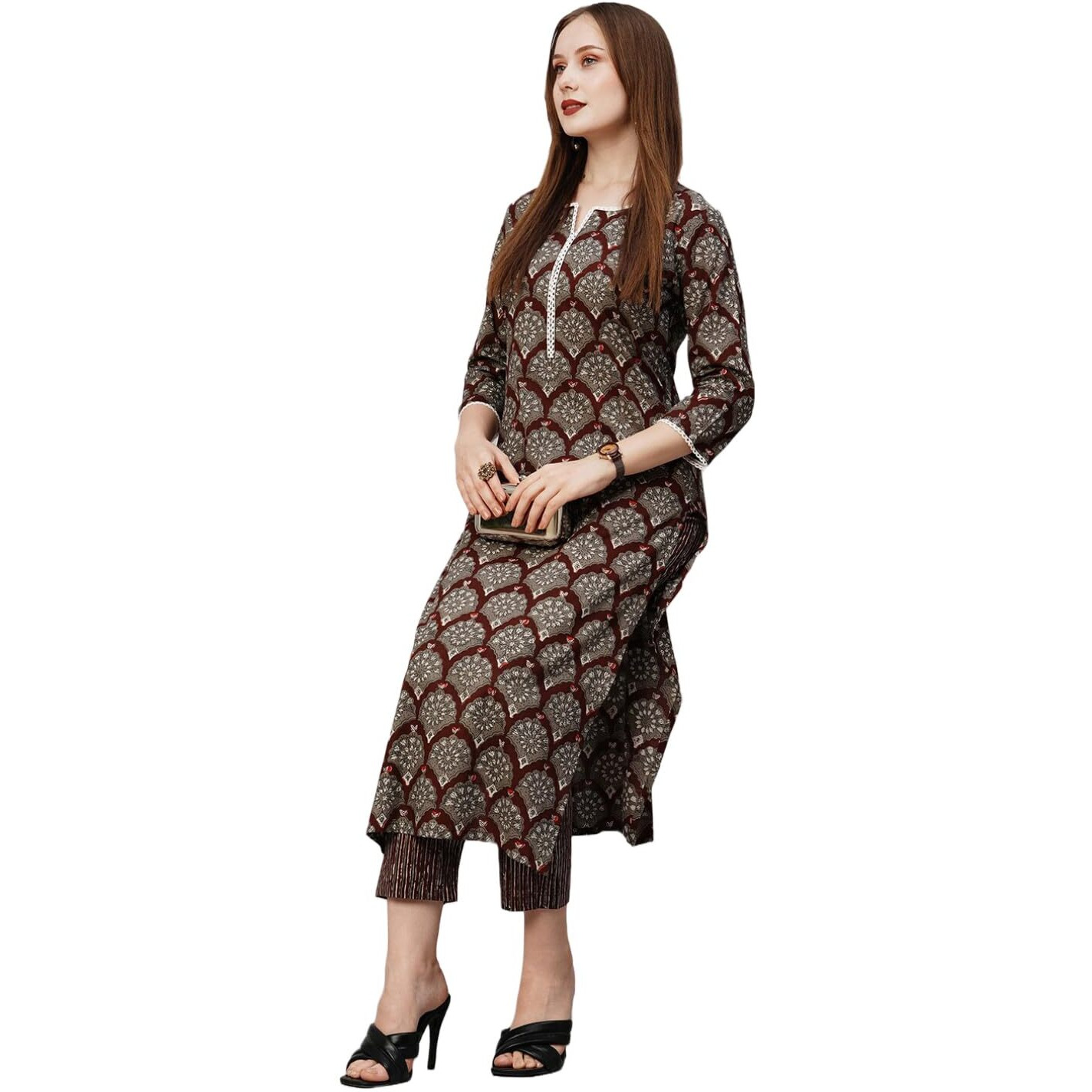 ANNI DESIGNER Women's Cotton Blend Printed Straight Kurta with Pant (Urmi Maroon_XXL_Maroon_XX-Large)