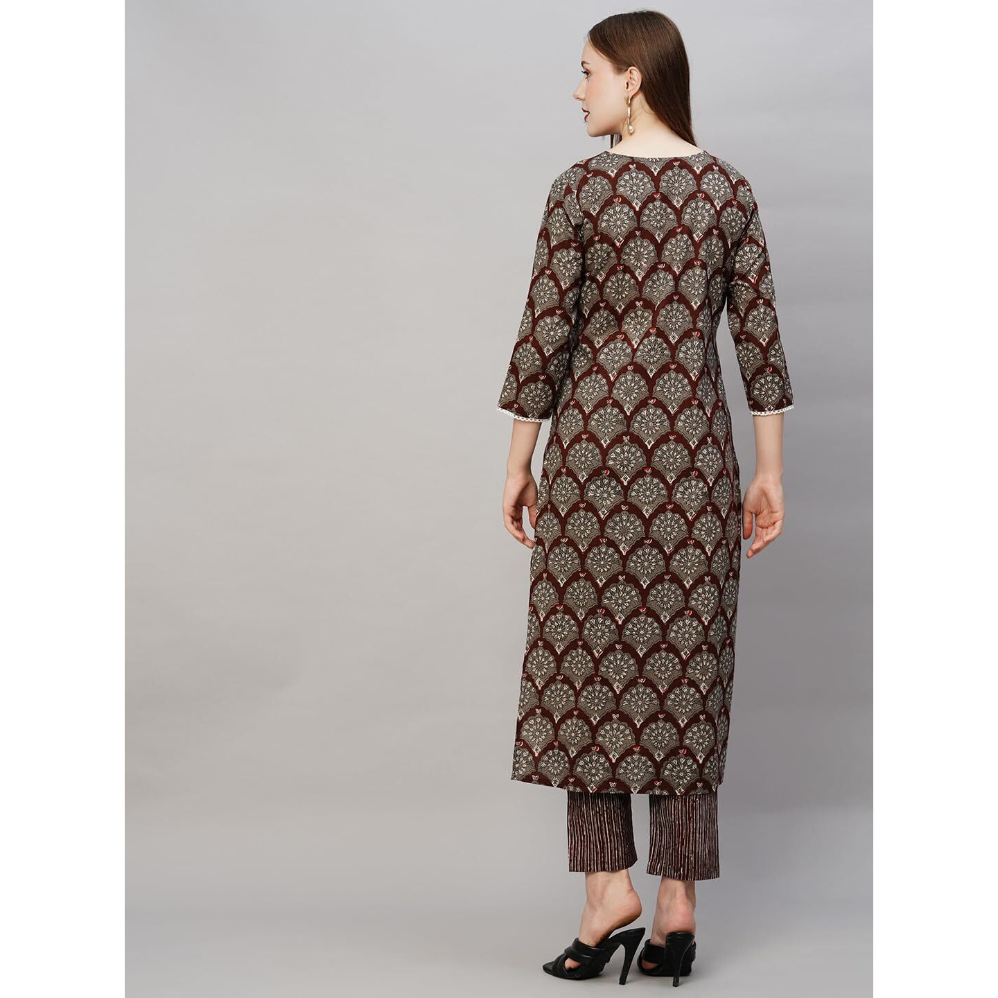 ANNI DESIGNER Women's Cotton Blend Printed Straight Kurta with Pant (Urmi Maroon_XXL_Maroon_XX-Large)