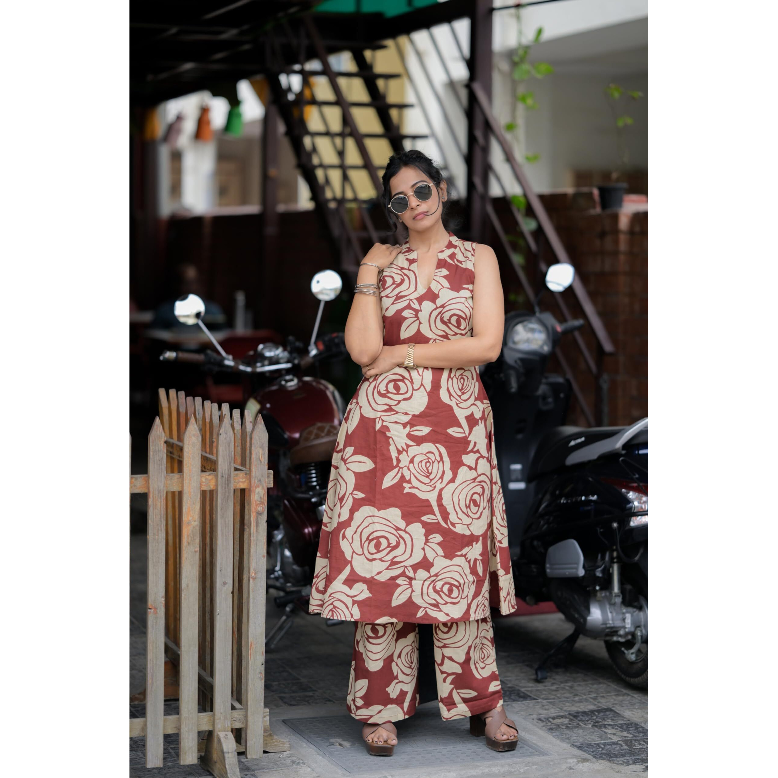 ANNI DESIGNER Women's Rayon Viscose A-Line Printed Kurta with Palazzo (AADAT RED_XXL_Red_XX-Large)
