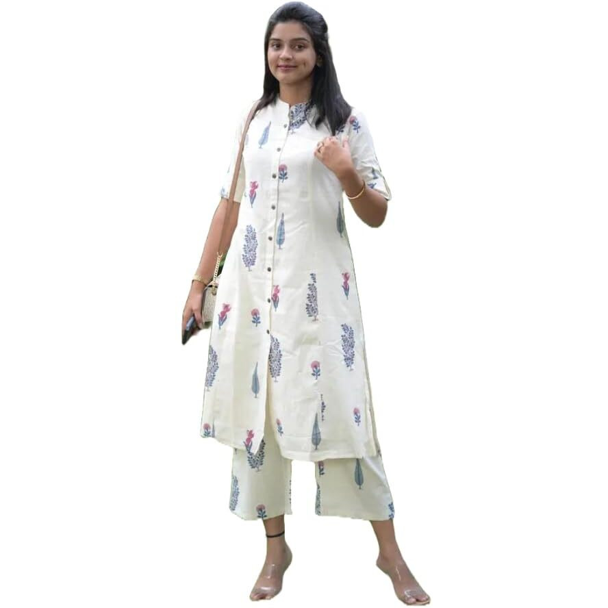 ANNI DESIGNER Women's Rayon Viscose Straight Printed Kurta with Pant (Barkat Cream-VKS01_XL_Cream_X-Large)