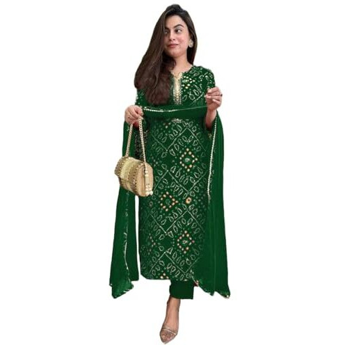 ANNI DESIGNER Women's Rayon Blend Straight Printed Kurta with Pant & Dupatta (TURAE GREEN-VKS01_4XL_Green_XXXX-Large)