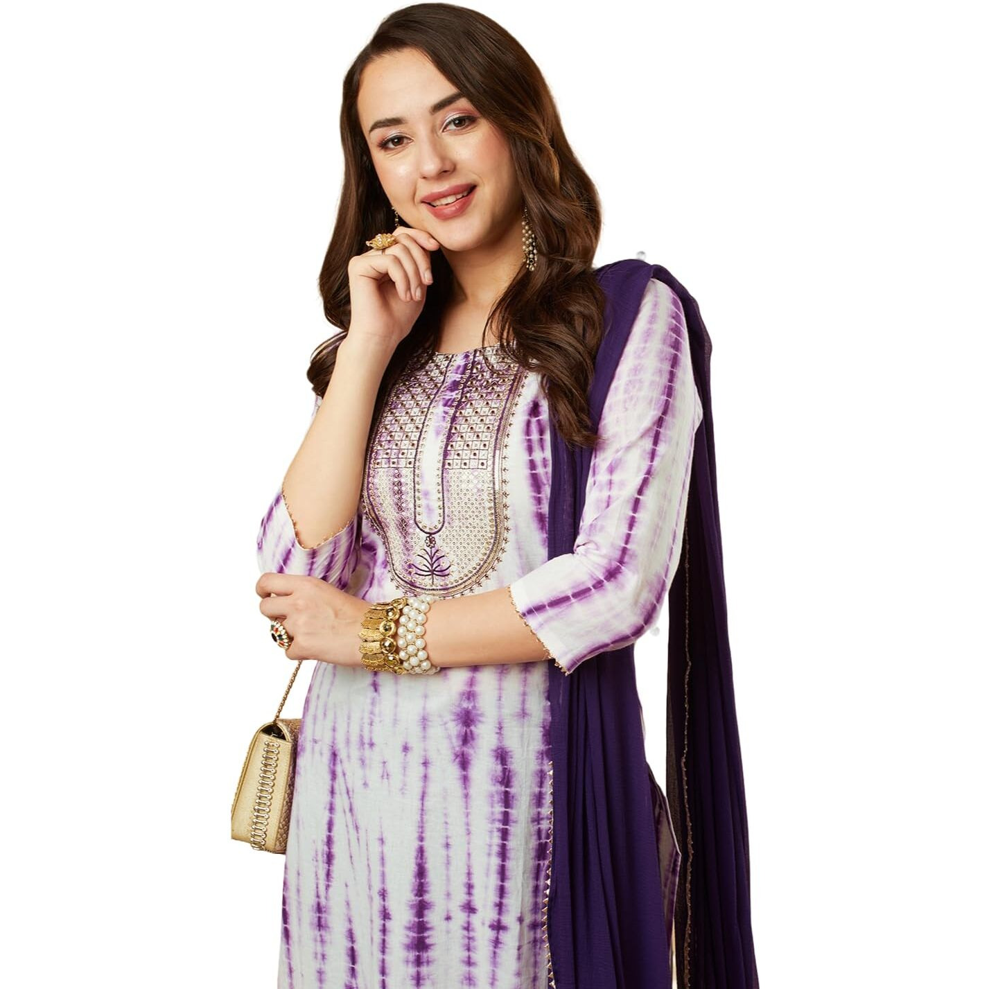 ANNI DESIGNER Women's Rayon Viscose Printed Straight Kurta with Pant & Dupatta (Tiedye BEGANI-VKS01_4XL_Violet_XXXX-Large)