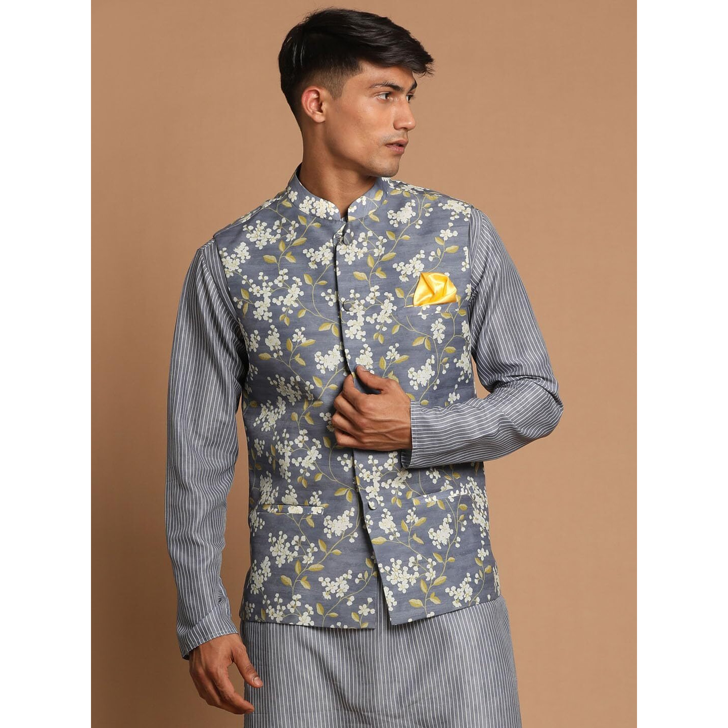 VASTRAMAY Men's Grey Nehru Jacket