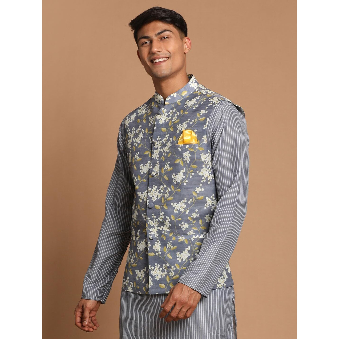 VASTRAMAY Men's Grey Nehru Jacket