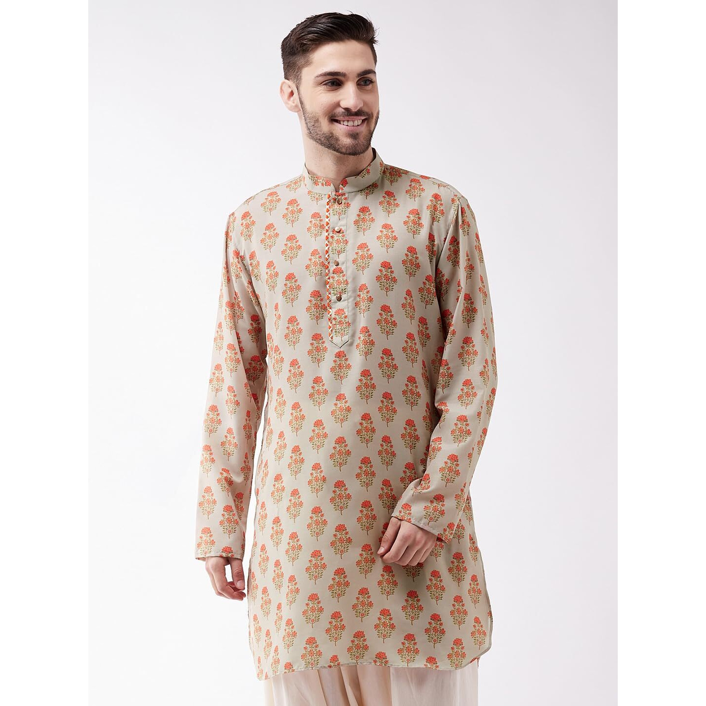 VASTRAMAY Men's Multicolor-Base-Cream Muslin Cotton Kurta-VASMUK007BG_38