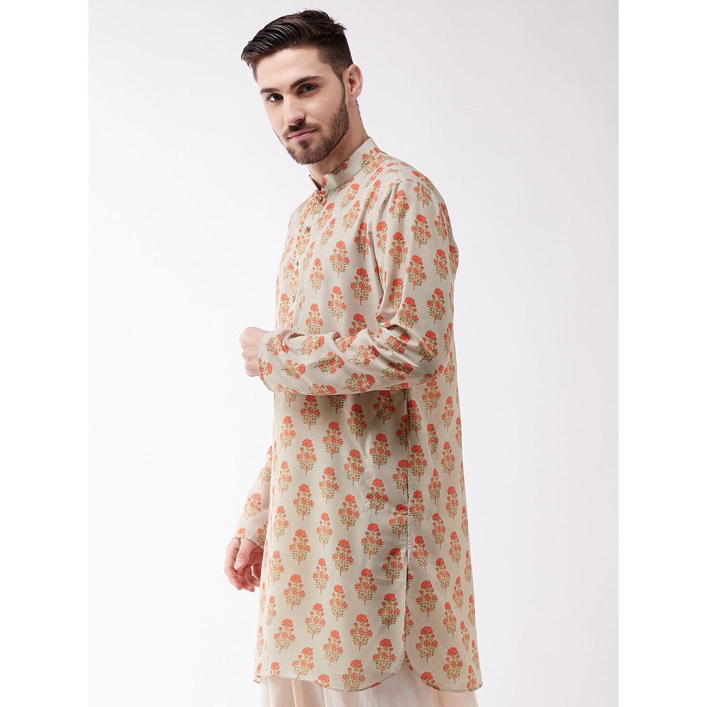 VASTRAMAY Men's Multicolor-Base-Cream Muslin Cotton Kurta-VASMUK007BG_38