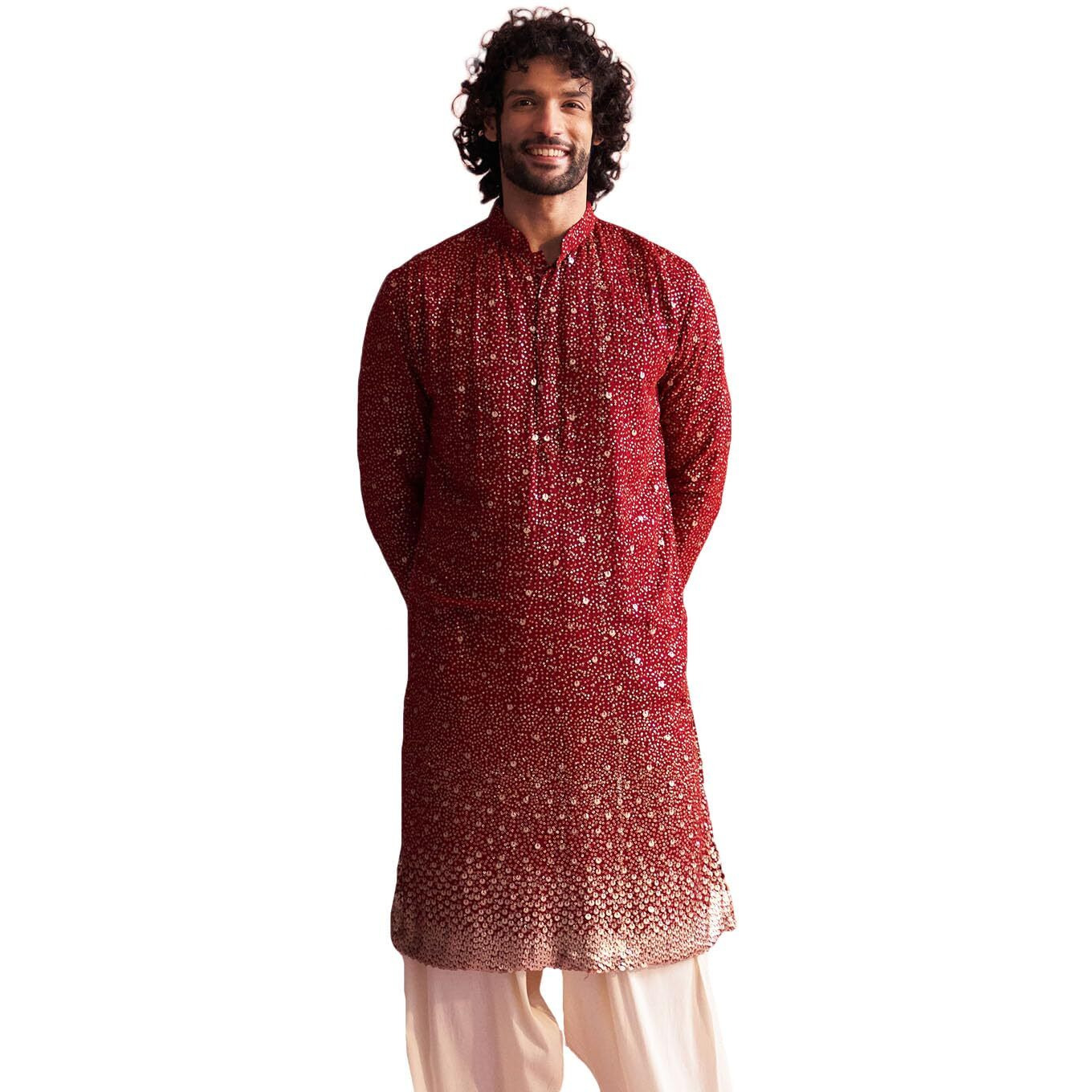 VASTRAMAY Men's Maroon Georgette Kurta_VSHRMK229MA_40