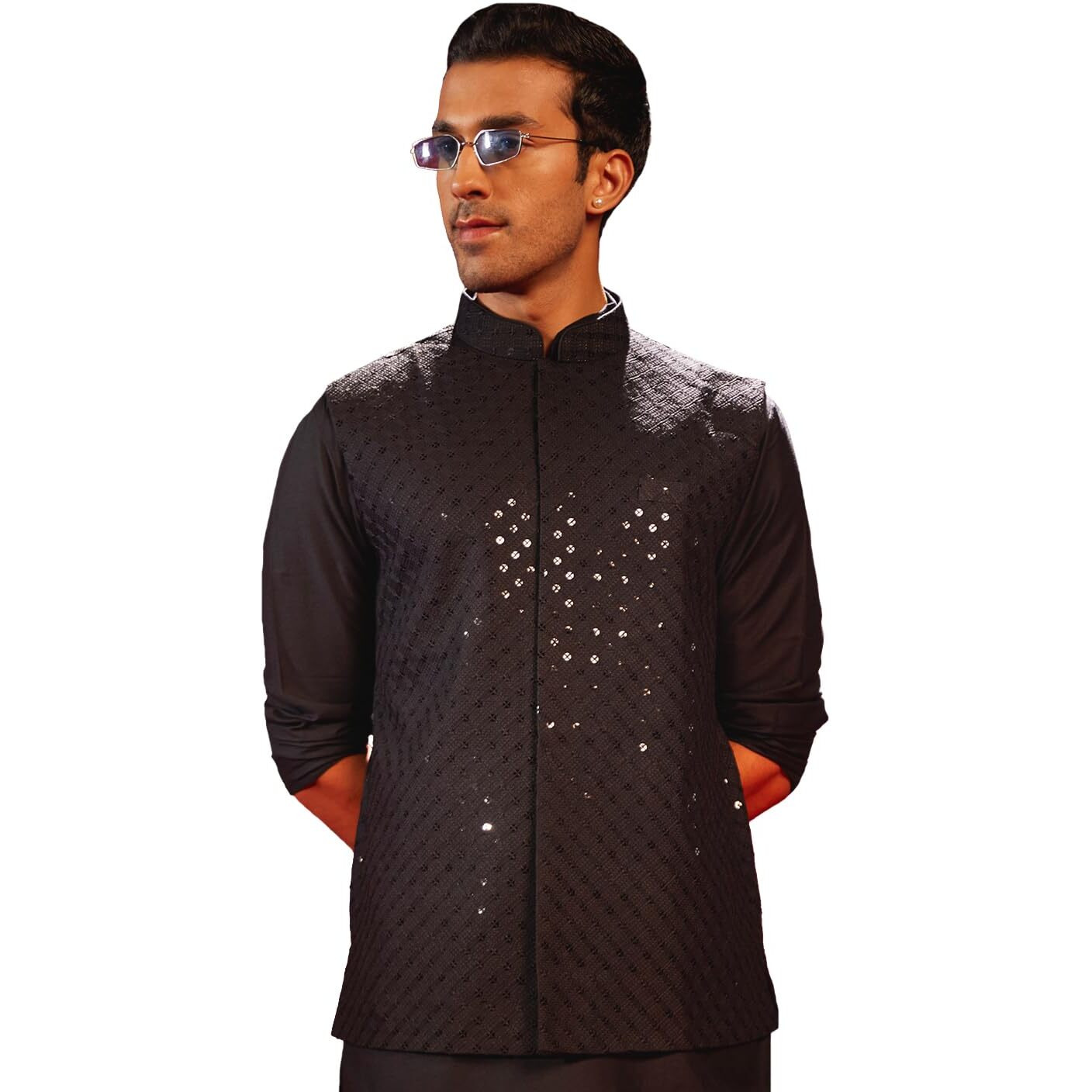 VASTRAMAY Men's Black Silk Blend Nehru Jacket - M_VASMJ272BL_38