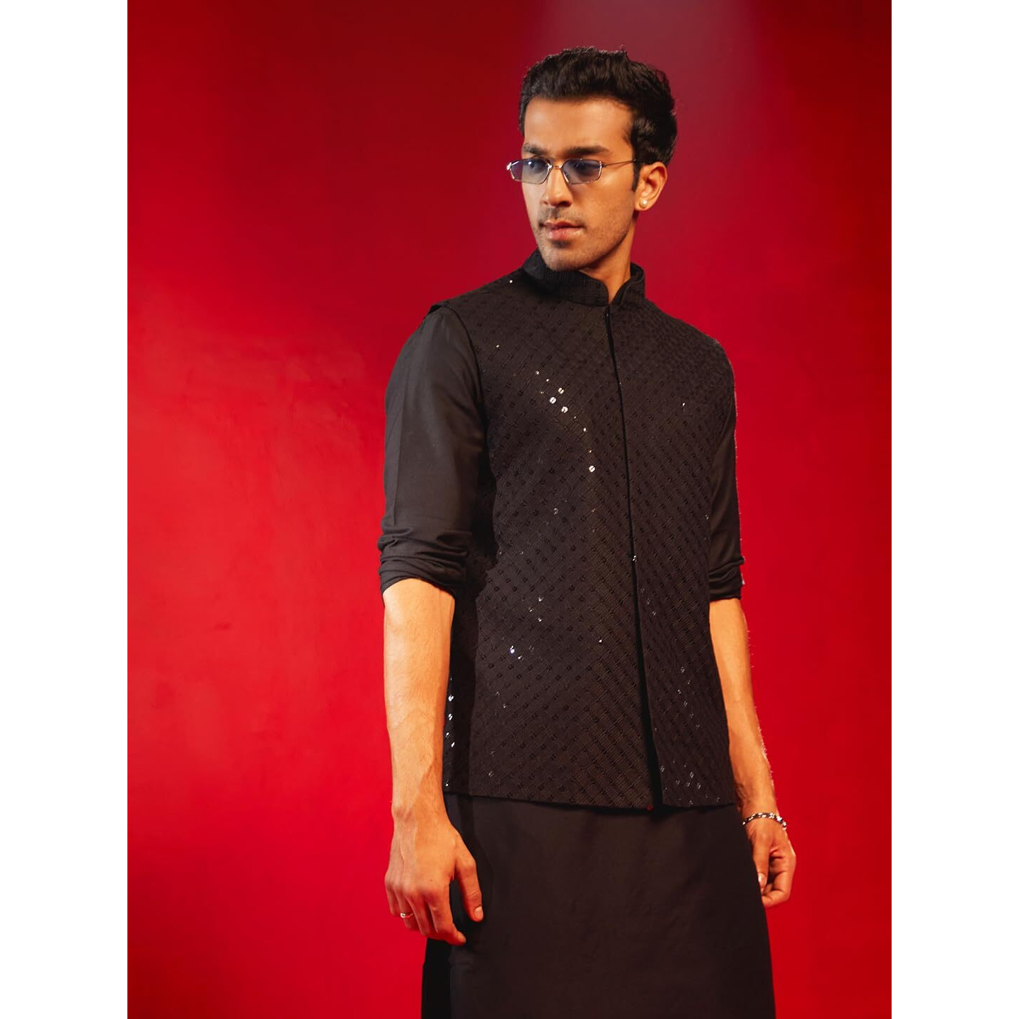 VASTRAMAY Men's Black Silk Blend Nehru Jacket - M_VASMJ272BL_38