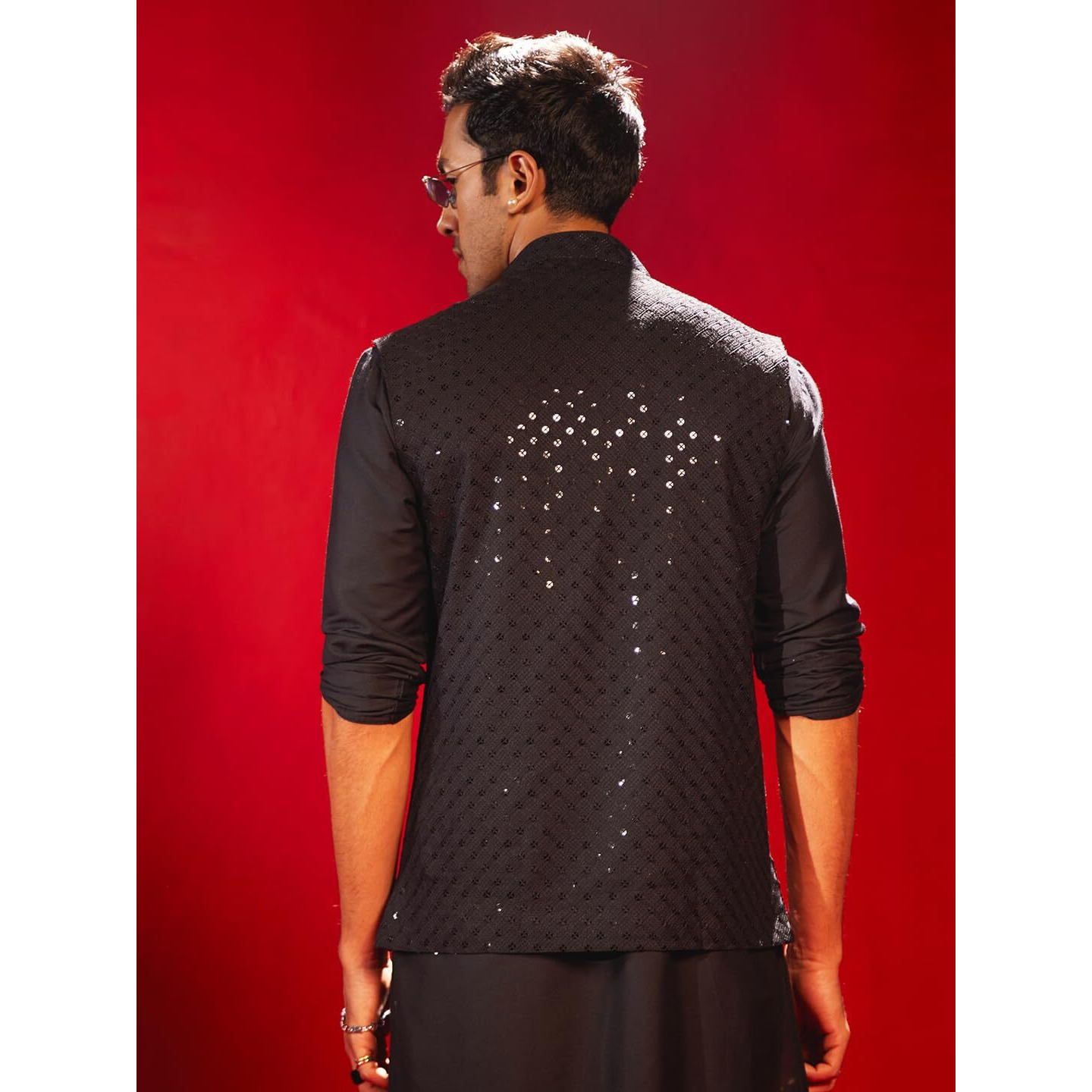 VASTRAMAY Men's Black Silk Blend Nehru Jacket - M_VASMJ272BL_38