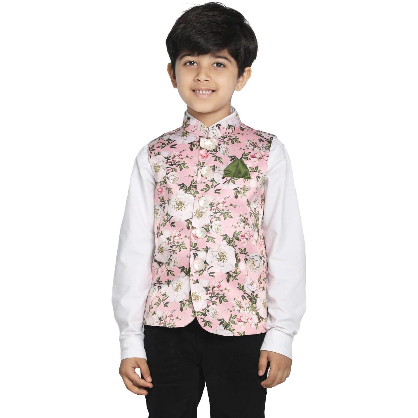 VASTRAMAY Boys' Multicolor-Base-Pink Nehru Jacket_VASBJ055PN_24