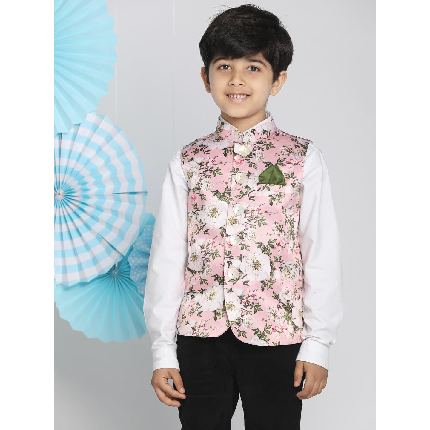 VASTRAMAY Boys' Multicolor-Base-Pink Nehru Jacket_VASBJ055PN_24