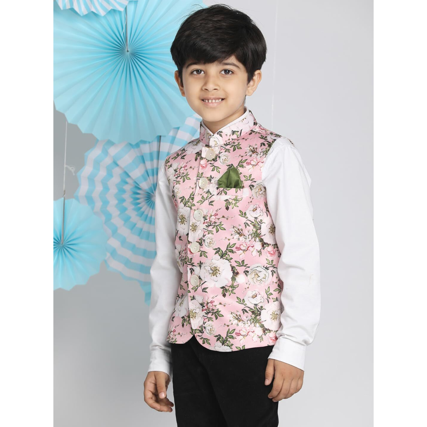 VASTRAMAY Boys' Multicolor-Base-Pink Nehru Jacket_VASBJ055PN_24