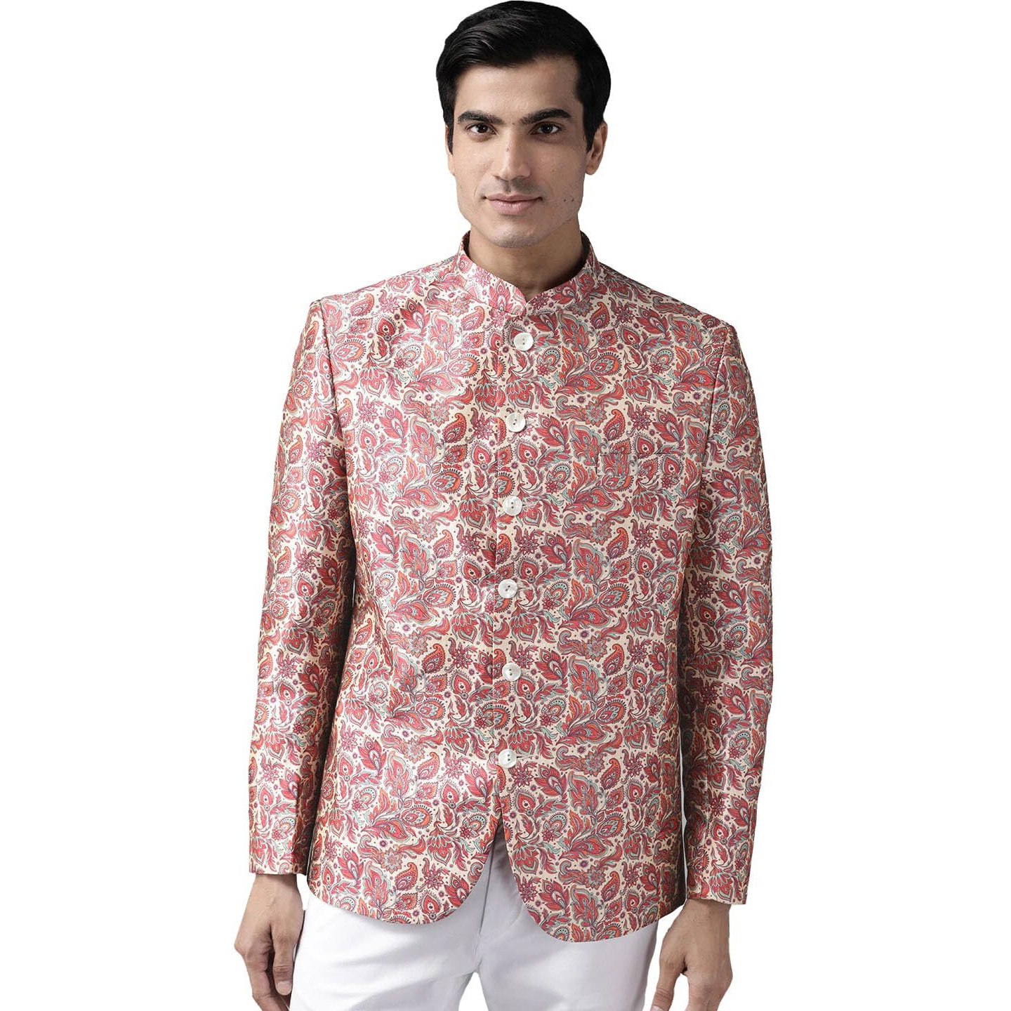 VASTRAMAY Men's Multicolor-Base-Pink Silk Blend Jodhpuri_VASMJP003PN_36
