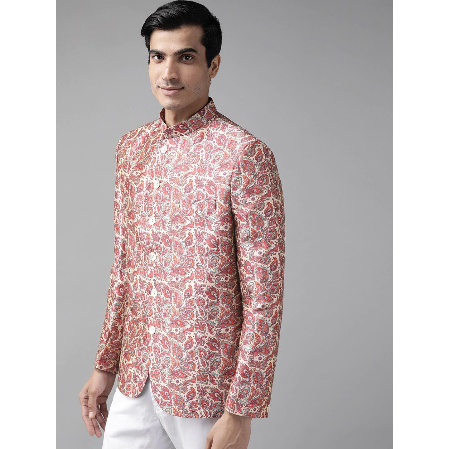 VASTRAMAY Men's Multicolor-Base-Pink Silk Blend Jodhpuri_VASMJP003PN_36