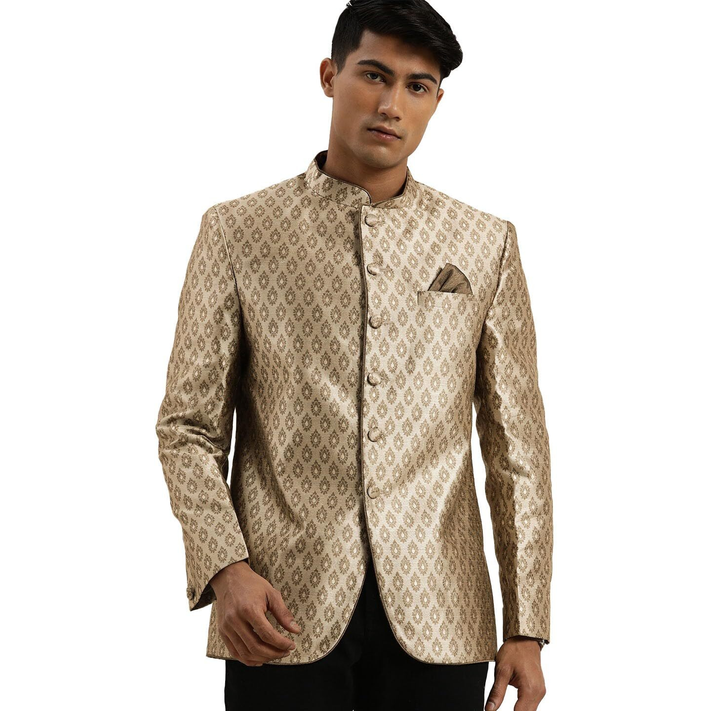 VASTRAMAY Men's Coffee Jacquard Jodhpuri