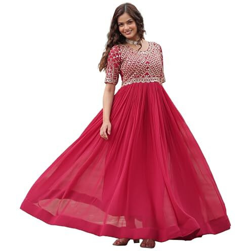 Wedani Faux Georgette Sequins-Work Anarkali Kurta Set for Women (in, Alpha, L, Regular, RED)