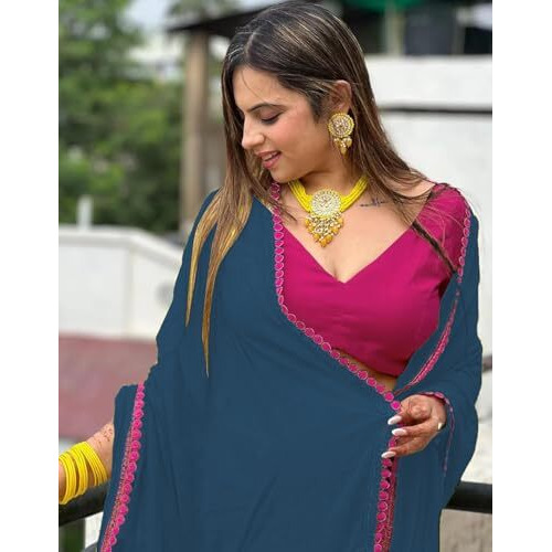 Yashika Women's Georgette Saree With Lace Border and Unstitched Blouse Material (AZ-YS-OG-NEEPA RAMA)