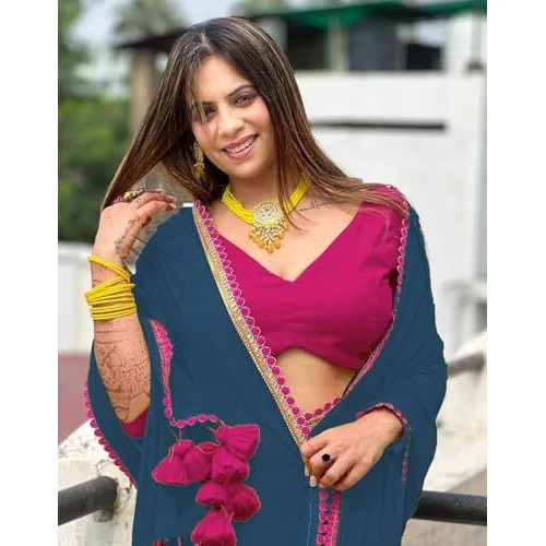Yashika Women's Georgette Saree With Lace Border and Unstitched Blouse Material (AZ-YS-OG-NEEPA RAMA)