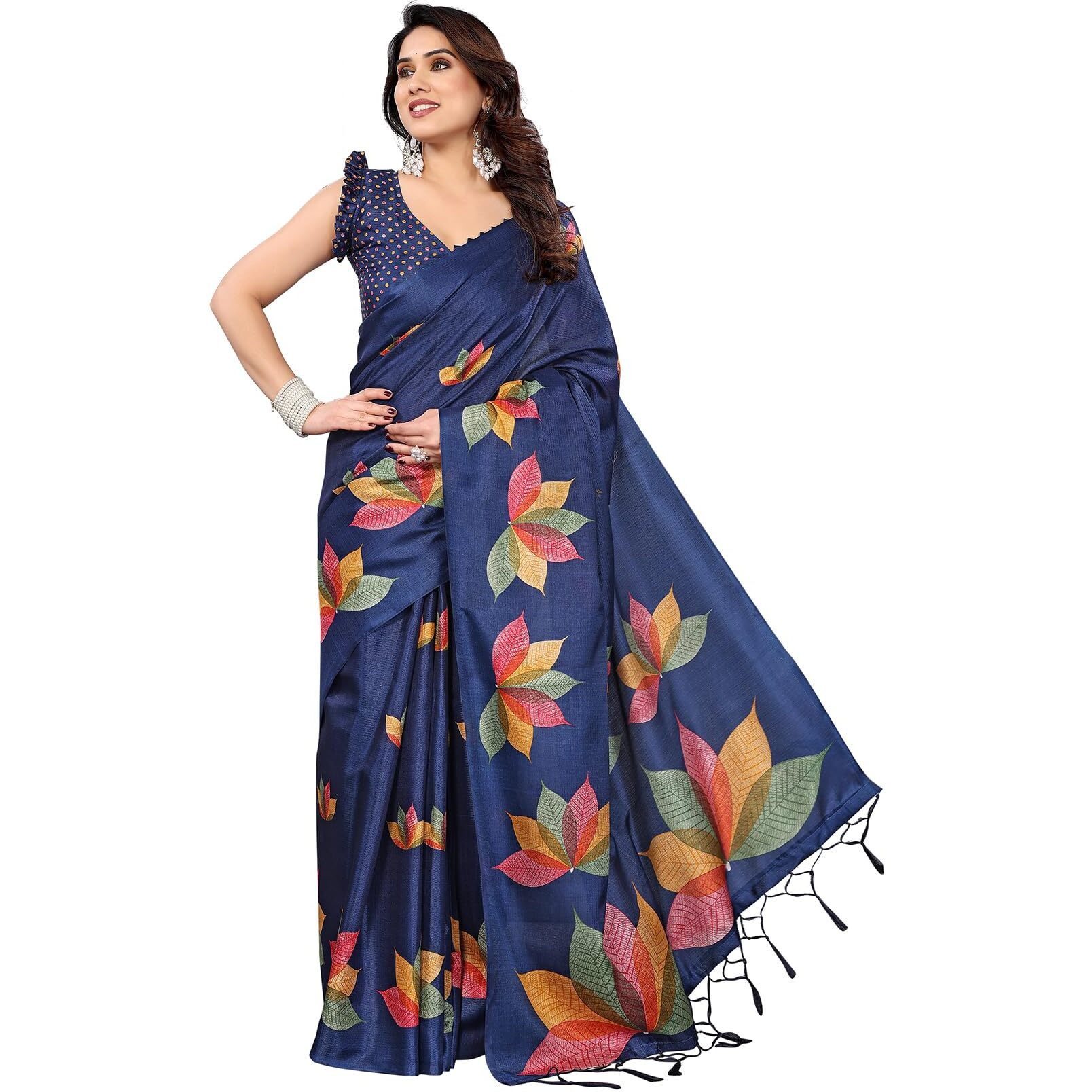 Yashika Women's Printed Art Silk Women Saree Kanjivaram Saree with Blouse Material |saree for Women | Saree | New Sari | Latest Saree (AZ-YS-P1-DENISHA NAVY JHALAR)