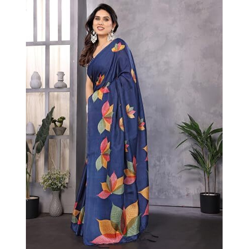 Yashika Women's Printed Art Silk Women Saree Kanjivaram Saree with Blouse Material |saree for Women | Saree | New Sari | Latest Saree (AZ-YS-P1-DENISHA NAVY JHALAR)