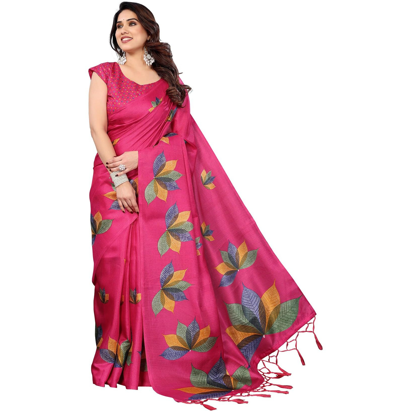 Yashika Women's Printed Art Silk Women Saree Kanjivaram Saree with Blouse Material |saree for Women | Saree | New Sari | Latest Saree (AZ-YS-P1-DENISHA PINK JHALAR)