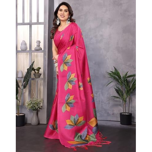 Yashika Women's Printed Art Silk Women Saree Kanjivaram Saree with Blouse Material |saree for Women | Saree | New Sari | Latest Saree (AZ-YS-P1-DENISHA PINK JHALAR)