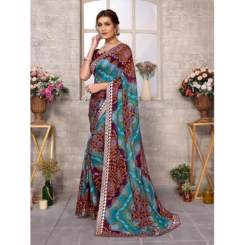 Yashika Women's Woven Latest Georgette Saree with Lace and Blouse Material (AZ-YS-P3-AACHAL-KORAM-Parent-NEW_Brown)