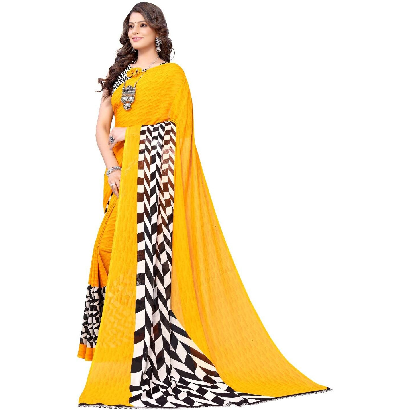 Yashika Women's Jacquard Georgette Saree (PIKU Yellow_W