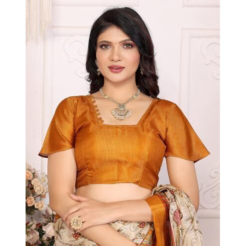 Yashika Women's Art Silk Printed Saree With Blouse Material |saree for Women | Kalamkari Saree | New Sari | Latest Saree (AZ-YS-P1-NIHARIKA CHIKU MUSTARD JHALAR)