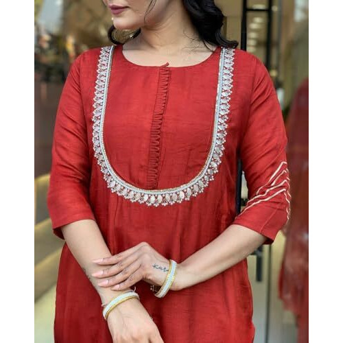 Yashika Women's Solid Regular Silk Blend Kurta Pant with Jacquard Dupatta Set and Khatali Work Suitable for Every Indian Occasion (AZ-YS-OG-KS2177-Parent_Maroon_2XL)