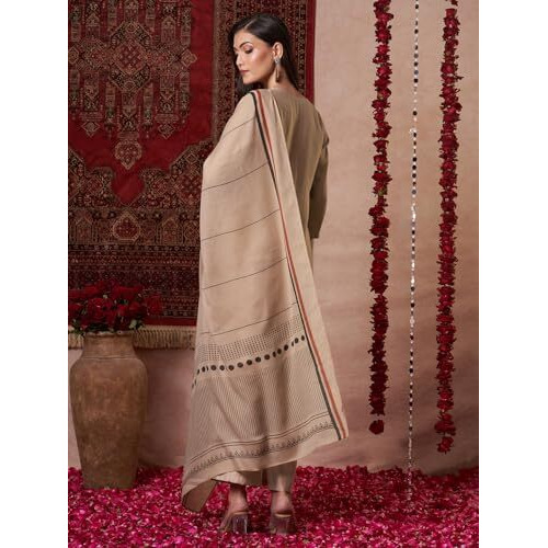 ANNI DESIGNER Women's Rayon Viscose Solid Straight Kurta with Pant & Dupatta (Raja Saab Beige-VKS14_4XL_Beige_XXXX-Large)