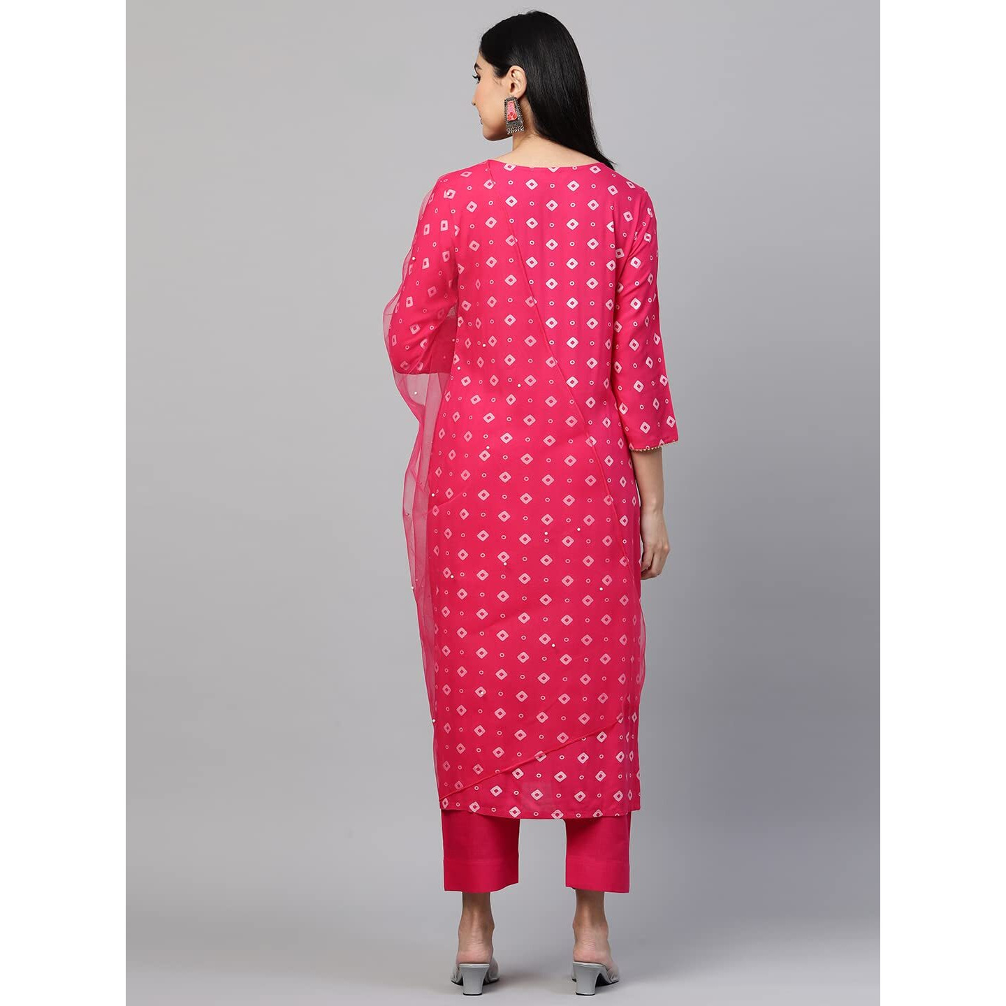 ANNI DESIGNER Women's Cotton Straight Kurta with Pant & Dupatta (SASI Pink_M_Pink_Medium)
