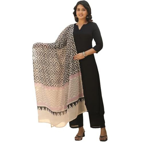ANNI DESIGNER Women's Rayon Blend Straight Solid Kurta with Pant & Dupatta (Jamana Black-VKS01_XXL_Black_XX-Large)