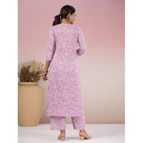 ANNI DESIGNER Women's Rayon Blend Straight Printed Kurta with Palazzo (Diroz Green_S_Green_Small)