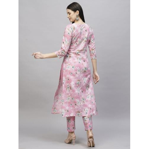 ANNI DESIGNER Women's Cotton Blend Straight Printed Kurta with Pant (Buddi Pink_XXL_Pink_XX-Large)