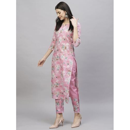 ANNI DESIGNER Women's Cotton Blend Straight Printed Kurta with Pant (Buddi Pink_XXL_Pink_XX-Large)