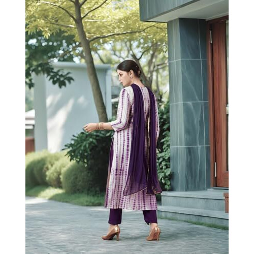 ANNI DESIGNER Women's Rayon Viscose Printed Straight Kurta with Pant & Dupatta (Tiedye BEGANI-VKS04_4XL_Violet_XXXX-Large)