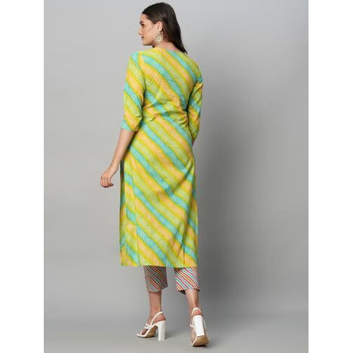 ANNI DESIGNER Women's Cotton Blend Straight Printed Kurta with Pant Set (Sumali Green-NW_XL_Green_X-Large)