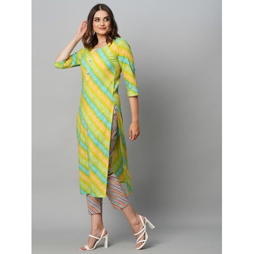 ANNI DESIGNER Women's Cotton Blend Straight Printed Kurta with Pant Set (Sumali Green-NW_XL_Green_X-Large)