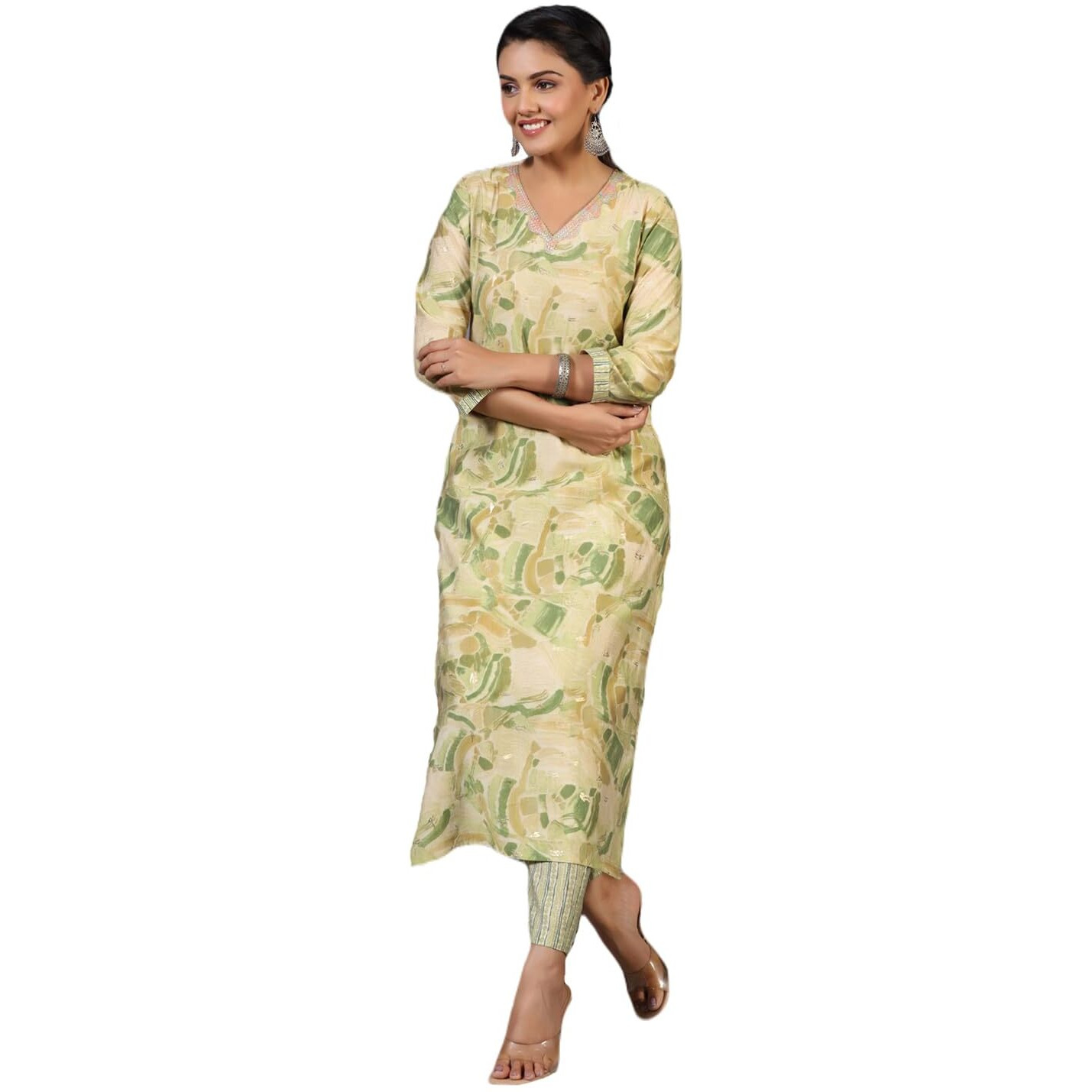 ANNI DESIGNER Women's Rayon Blend Straight Printed Kurta with Pant (Nissu Green_S_Green_Small)
