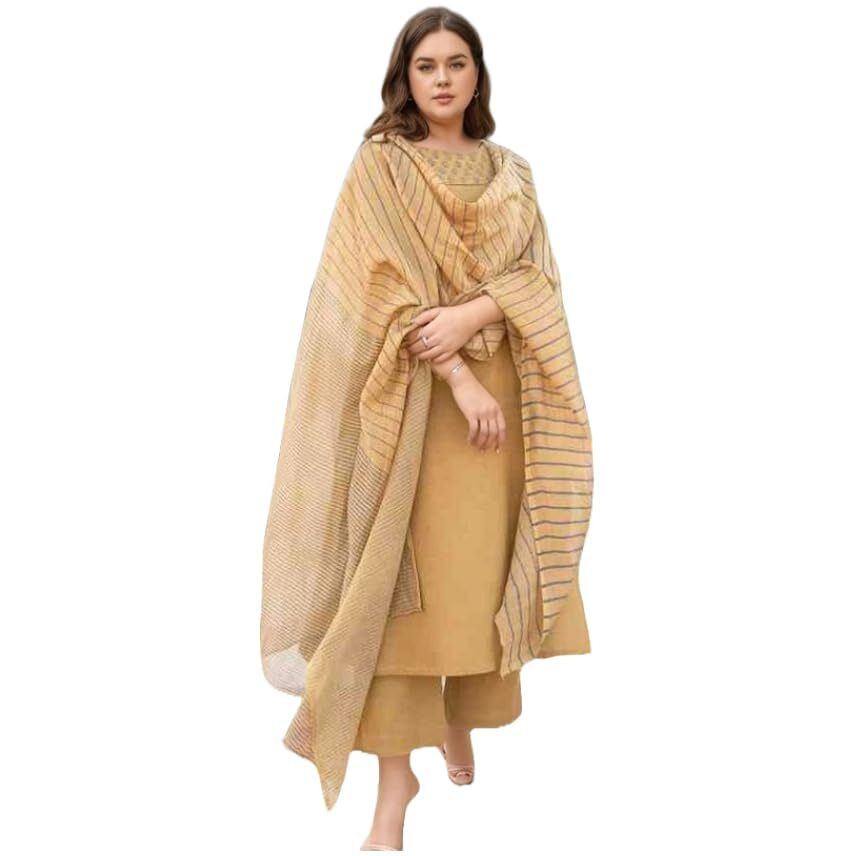 ANNI DESIGNER Women's Rayon Viscose Printed Straight Kurta with Pant & Dupatta (Purika Yellow-VKS02_M_Yellow_Medium)