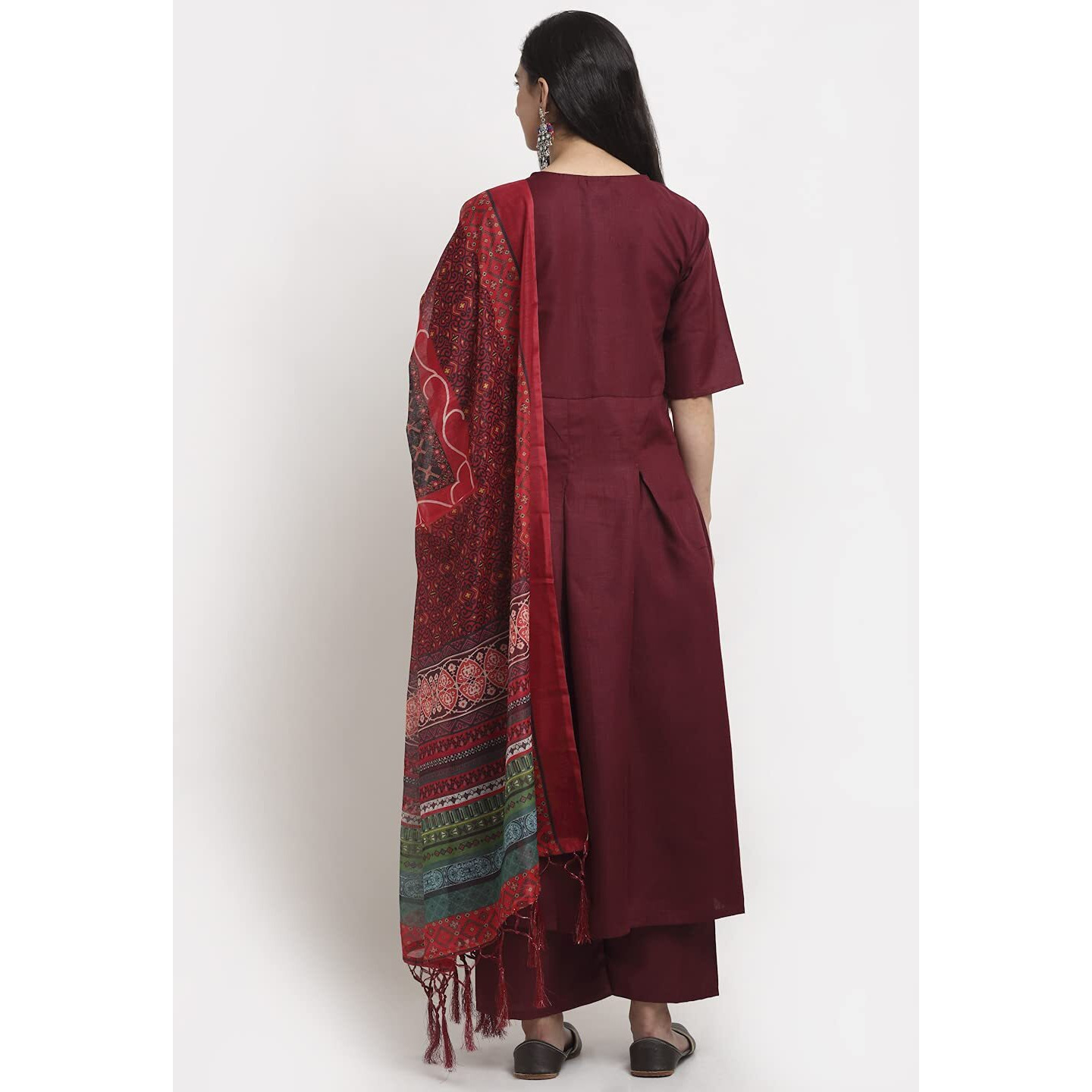 ANNI DESIGNER Women's Cotton Anarkali Kurta with Pant & Dupatta (Rani Maroon_S_Maroon_Small)