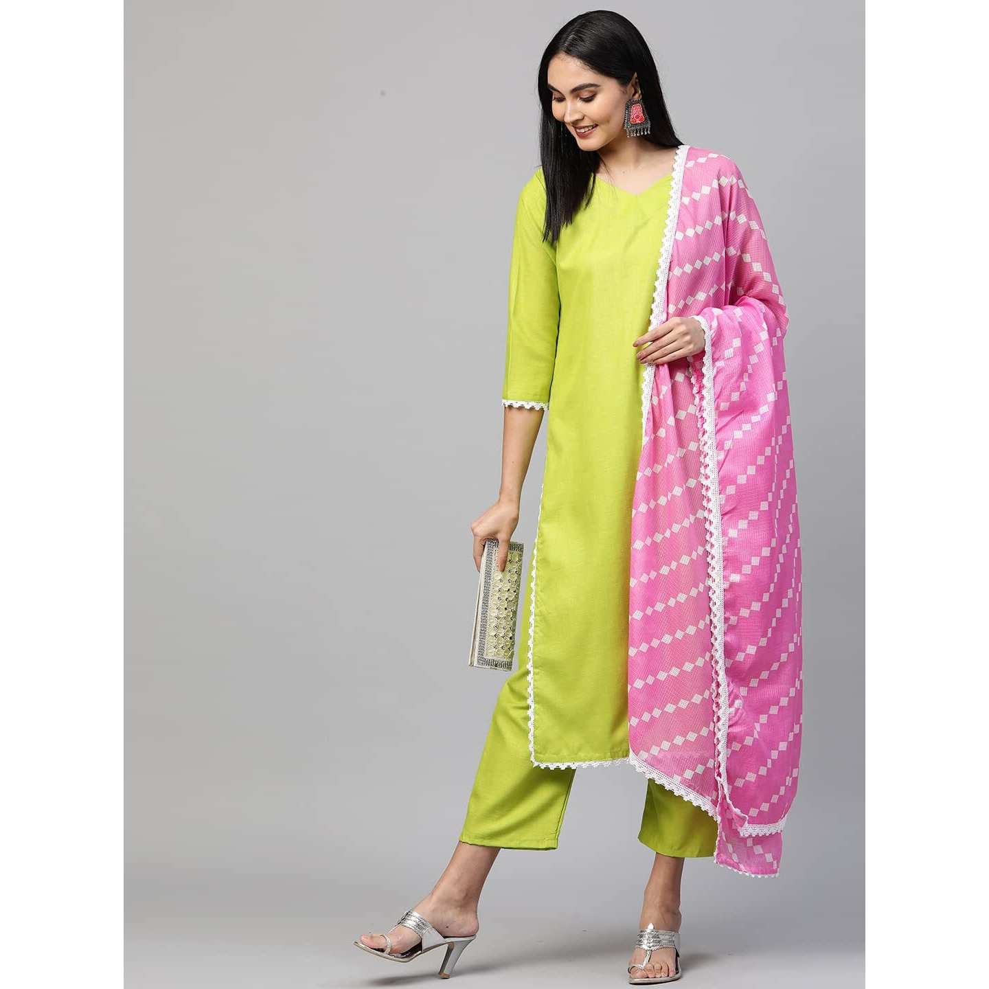 ANNI DESIGNER Women's Cotton Straight Kurta with Pant & Dupatta (VARUNI Light Green_XXL_Light Green_XX-Large)