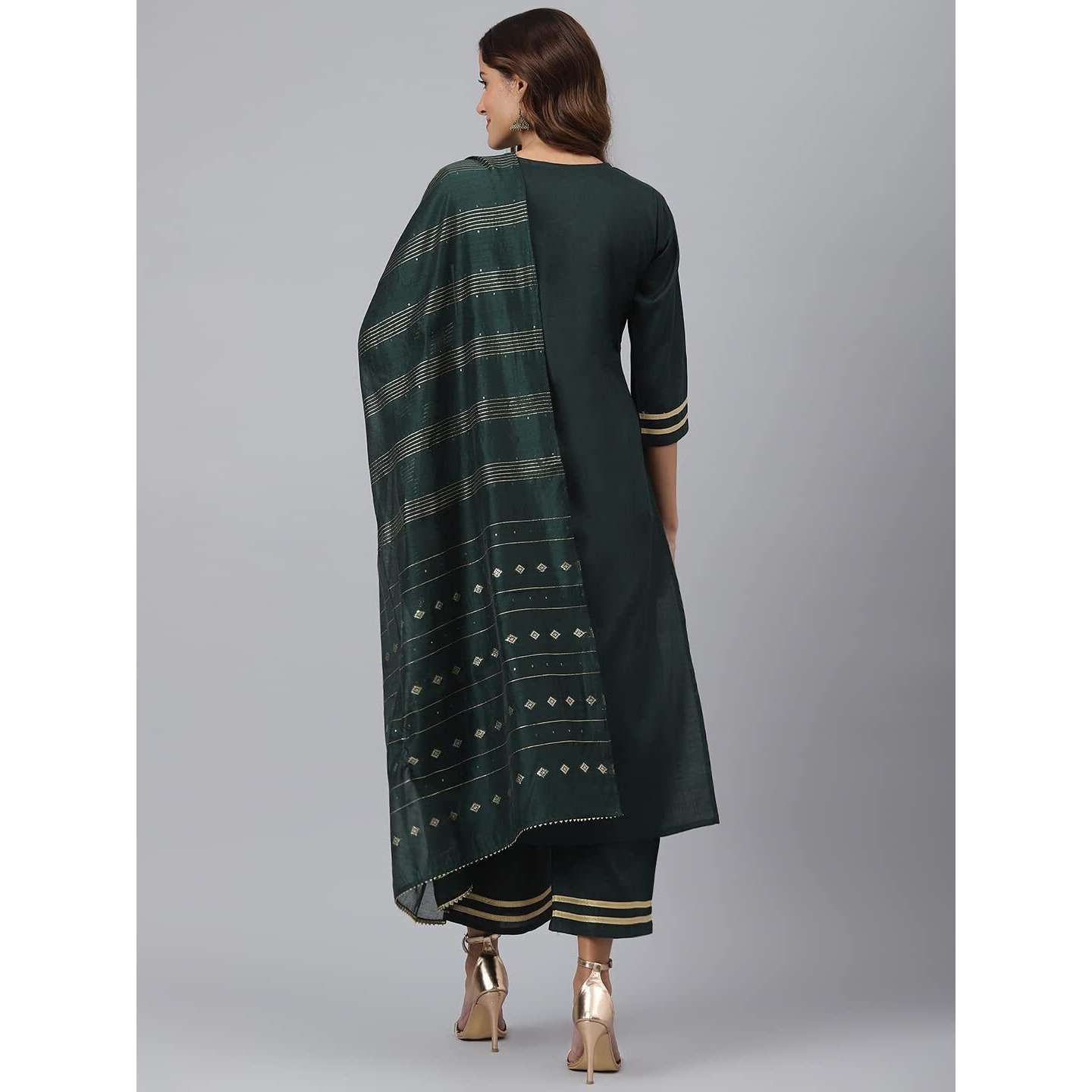 ANNI DESIGNER Women's Cotton Blend Straight Solid Kurta with Palazzo & Dupatta (Ruchir Green_M_Medium_Green)