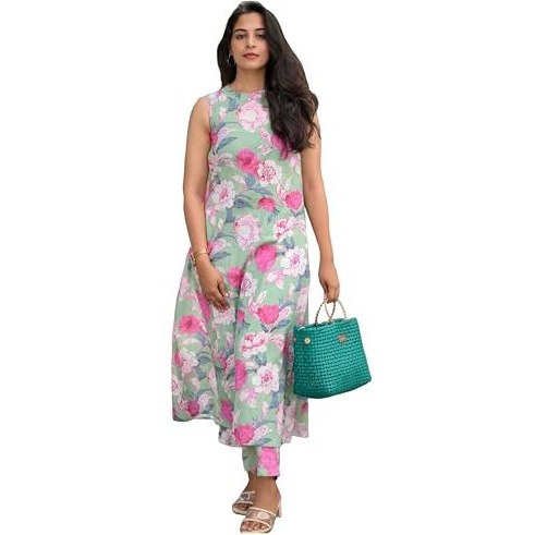 ANNI DESIGNER Women's Rayon Blend Anarkali Printed Kurta with Pant (Thomas Pista_XXL_Pista_XX-Large)