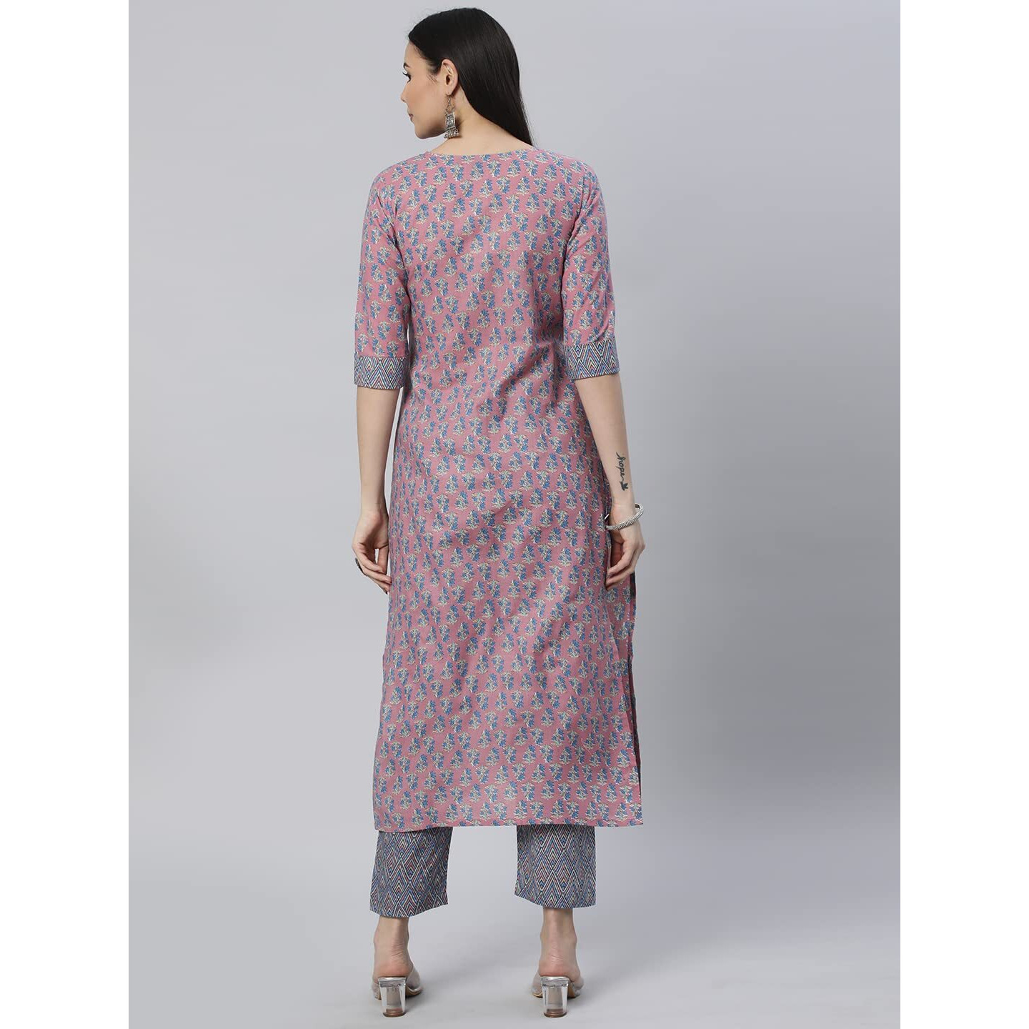 ANNI DESIGNER Women's Cotton Blend Straight Printed Kurta with Pant (Padwil Pink-Nw5_XL_Pink_X-Large)