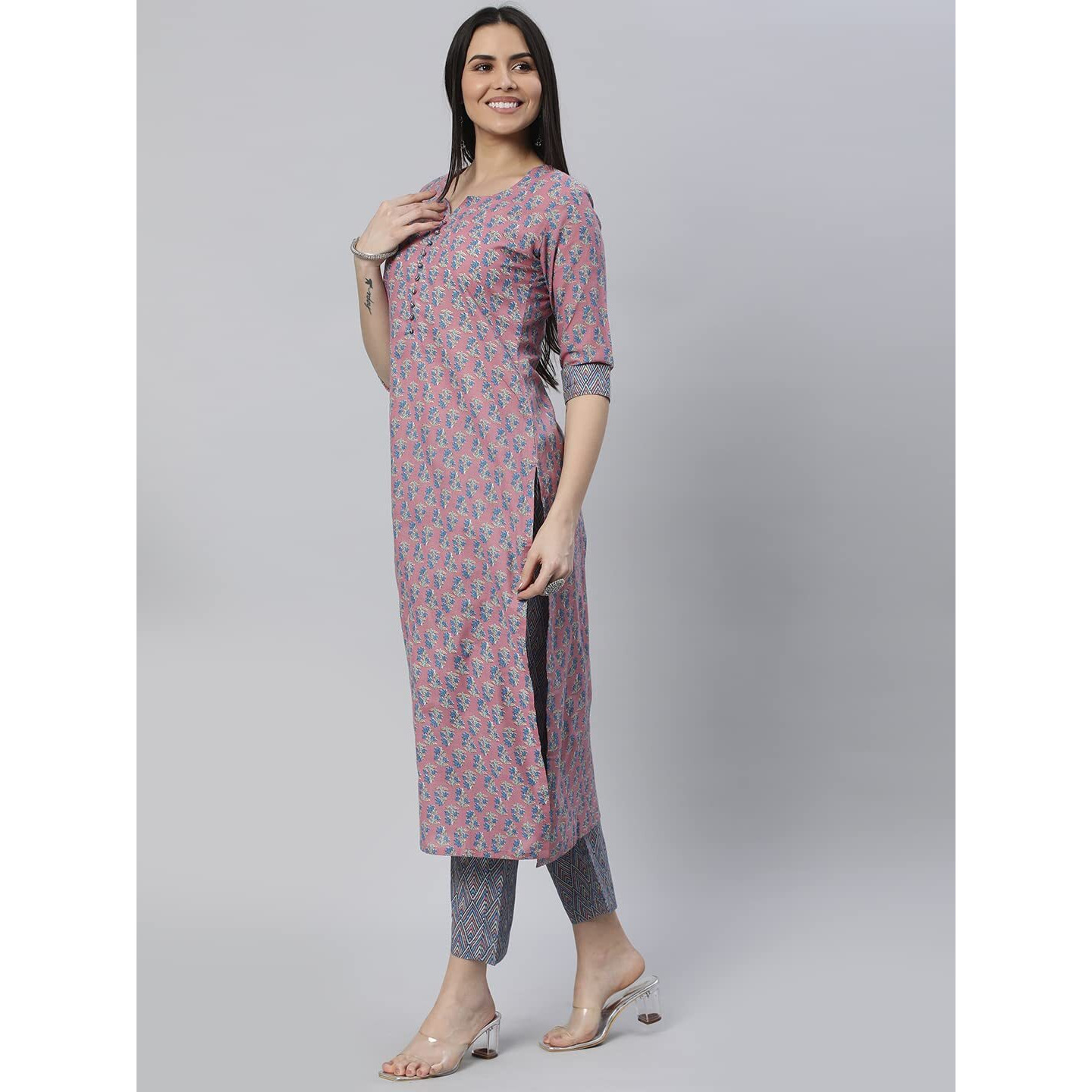 ANNI DESIGNER Women's Cotton Blend Straight Printed Kurta with Pant (Padwil Pink-Nw5_XL_Pink_X-Large)