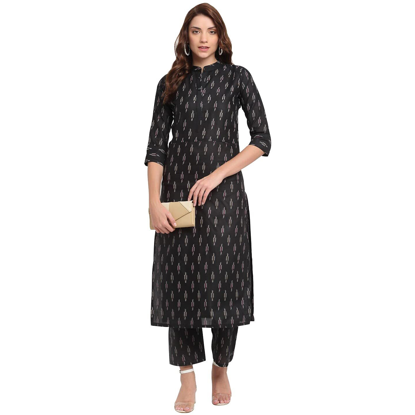 ANNI DESIGNER Women's Cotton Printed Kurta with Palazzo(Kalyani_Black_M_Black_Medium)