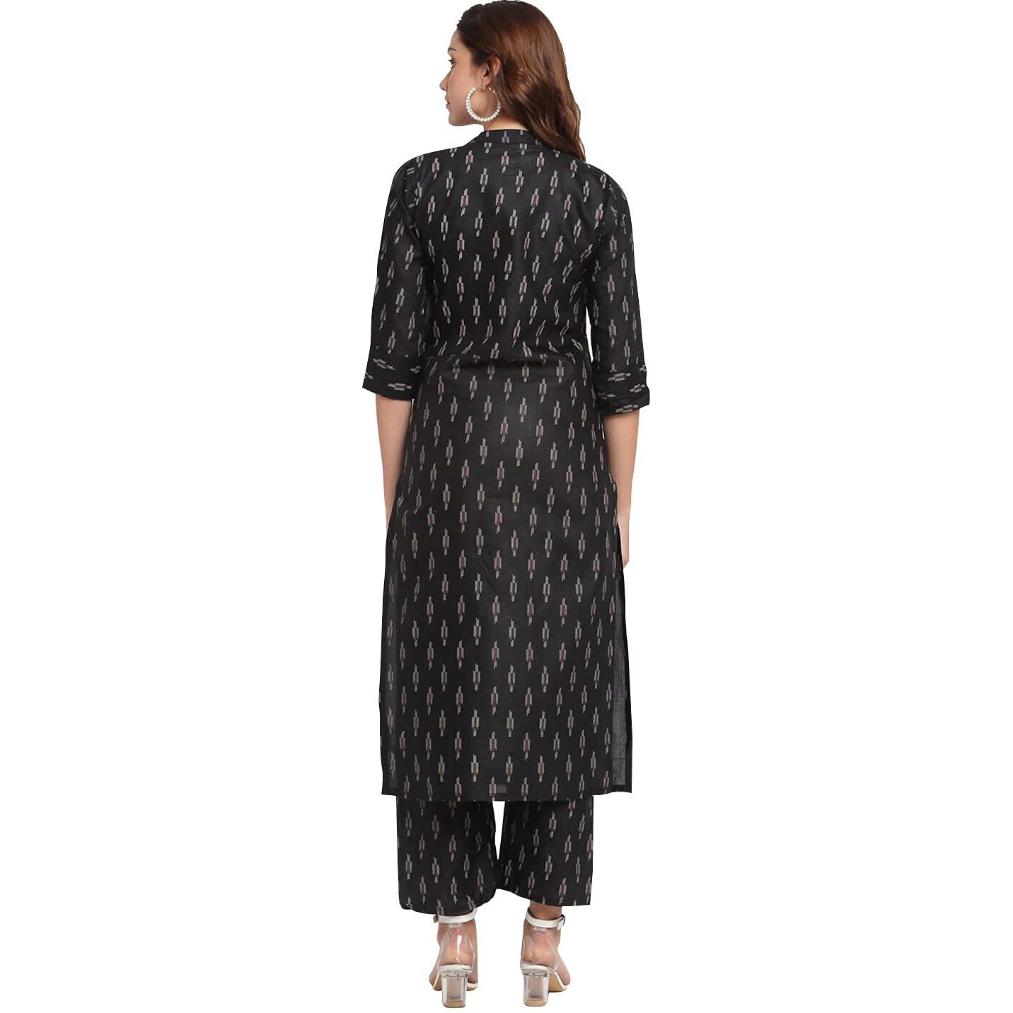 ANNI DESIGNER Women's Cotton Printed Kurta with Palazzo(Kalyani_Black_M_Black_Medium)